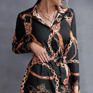 NEW Chain Print Button Up Belted Dress